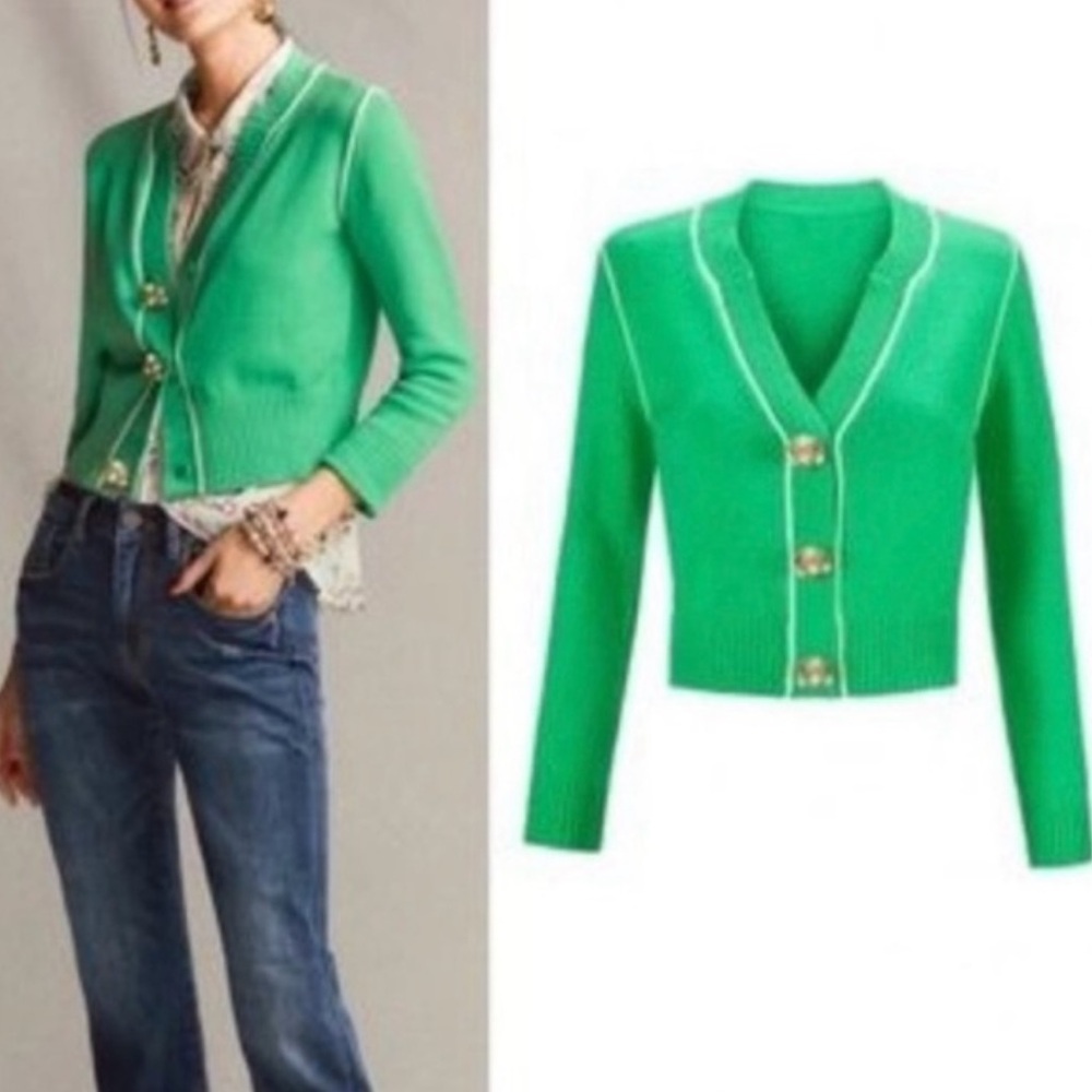 Beautiful Cabi #5459 Wallis Jeweled 3 Button Down Cardigan In Julep Green Sz: M